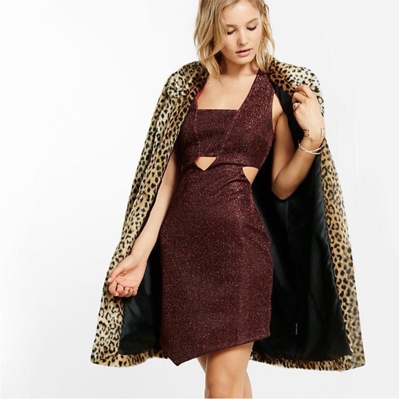 Express Burgundy Shimmer Cutout Dress 2 NWT - Picture 2 of 5